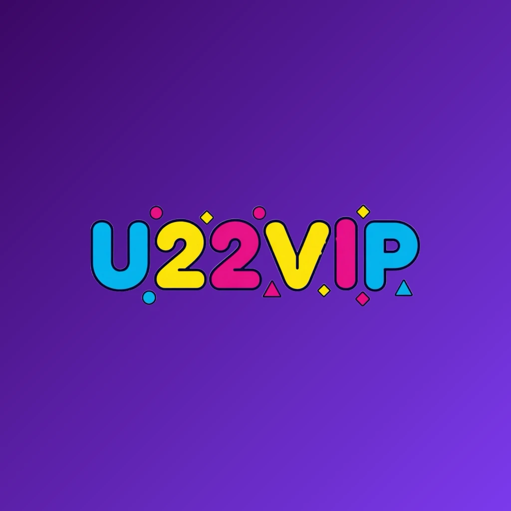U22VlP modern entertainment logo featuring bold rounded font in vibrant cyan, magenta, and yellow with playful geometric accents on a transparent background
